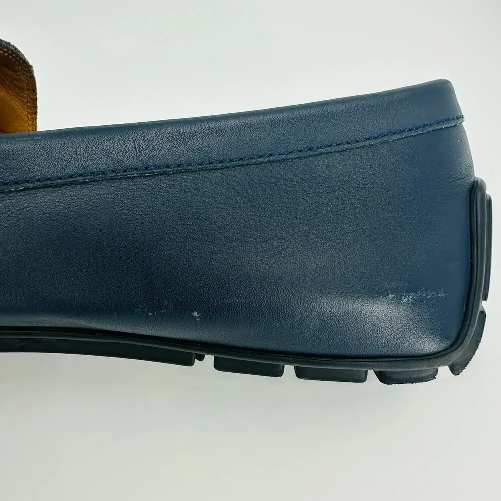 Gucci Men's Microguccissima Navy Blue Leather Slip On Driver Loafers Size 9
